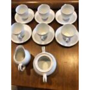 Vintage Demitasse set of 6 white with silver trim Expresso set